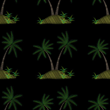 Little boat embroidery stitches imitation on black background. Embroidery vector illustration with ship.のイラスト素材