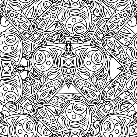Seamless with black line butterfly on the white background. Vector pattern for banner, card, invitation, textile, fabric, wrapping paper.のイラスト素材