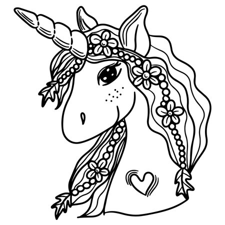 Black line Unicorn for coloring book or page. Cute Unicorn. Isolated line unicornのイラスト素材