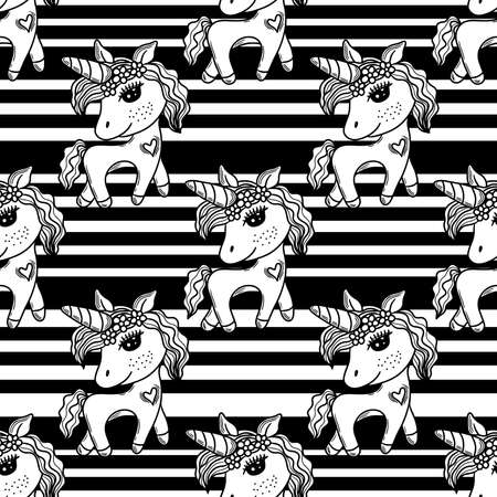 Seamless with Unicorn for coloring book or page. Cute Unicorn. Vector seamless unicornのイラスト素材