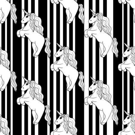 Seamless with Unicorn for coloring book or page. Cute Unicorn. Vector seamless unicornのイラスト素材