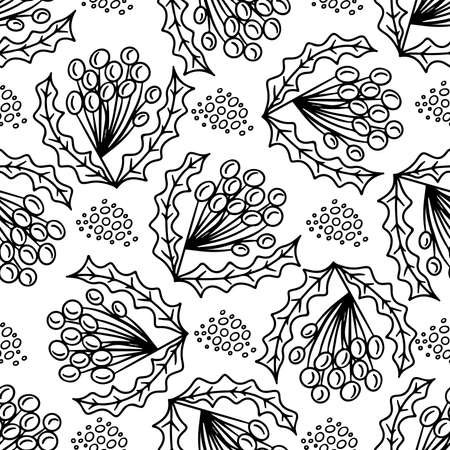 Seamless pattern with black line Christmas flower. Vector Christmas seamless pattern.のイラスト素材