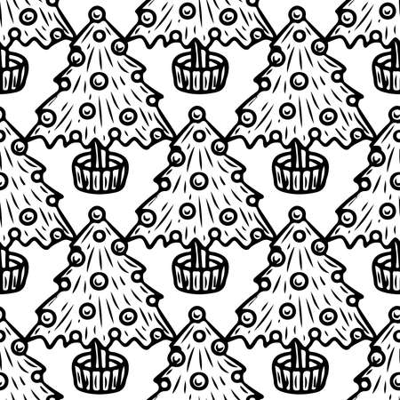 Seamless pattern with black line Christmas flower. Vector Christmas seamless pattern.のイラスト素材