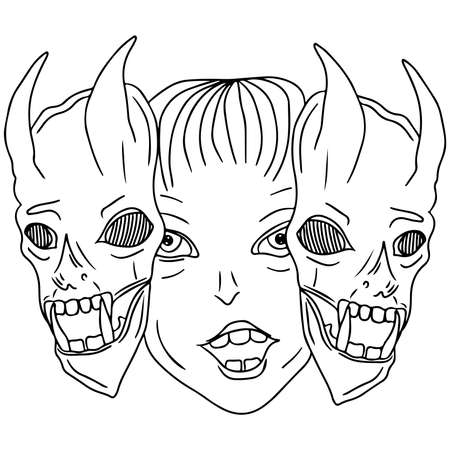 Black vector fantasy skull in grunge style. Skull vector illustrationのイラスト素材