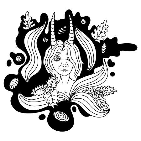 Black vector fantasy people isolated on white. Fantasy people vector illustration for coloring book or page, tattooのイラスト素材