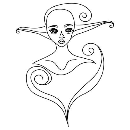 Black vector fantasy people isolated on white. Fantasy people vector illustration for coloring book or page, tattooのイラスト素材