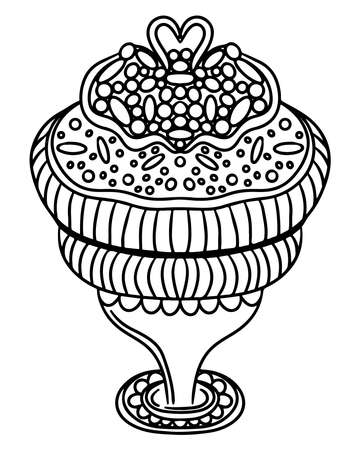 Wedding coloring page with big cake. Tasty coloring page vectorのイラスト素材