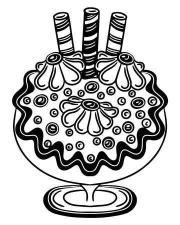 Wedding coloring page with big cake. Tasty coloring page vectorのイラスト素材