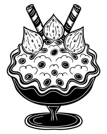 Wedding coloring page with big cake. Tasty coloring page vectorのイラスト素材