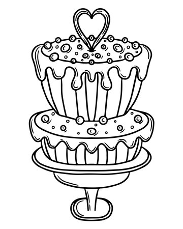 Wedding coloring page with big cake. Tasty coloring page vectorのイラスト素材