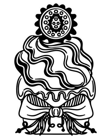Wedding coloring page with big cake. Tasty coloring page vectorのイラスト素材