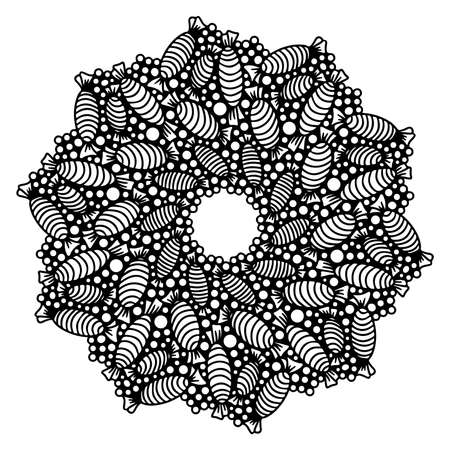 Circular abstract picture. Vector round pattern for coloring page, tablecloth, sticker.のイラスト素材