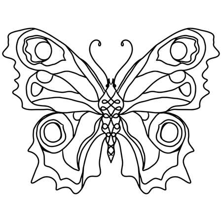 Isolated black line butterfly for tattoo, coloring book for adult and kids on the white background. Butterfly vector illustrationのイラスト素材