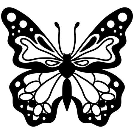 Isolated black line butterfly for tattoo, coloring book for adult and kids on the white background. Butterfly vector illustrationのイラスト素材