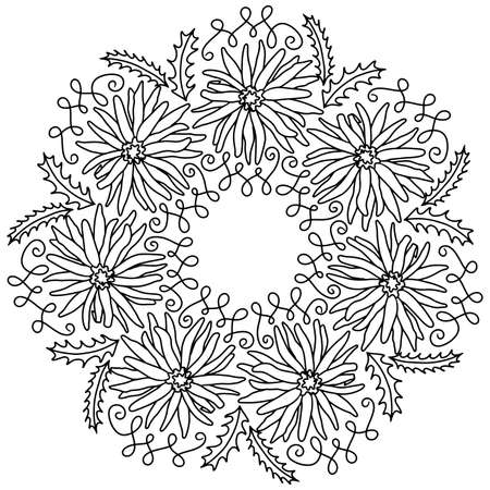 Round floral ornament for coloring book or page. oriental patterns. Round motif. Isolated decorative element for card design, t-shirt print, ceramic tileのイラスト素材