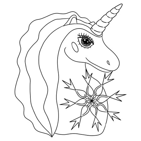 Festive unicorn for new year or christmas coloring book. Cute Unicorn. Isolated line unicornのイラスト素材