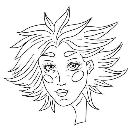 Cute vector girl or woman for children's or adult coloring. Illustration with girl or woman for page or book. Coloring people.のイラスト素材