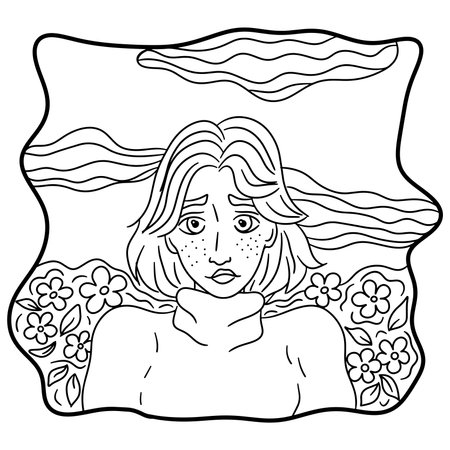Cute vector girl or woman for children's or adult coloring. Illustration with girl or woman for page or book. Coloring people.のイラスト素材