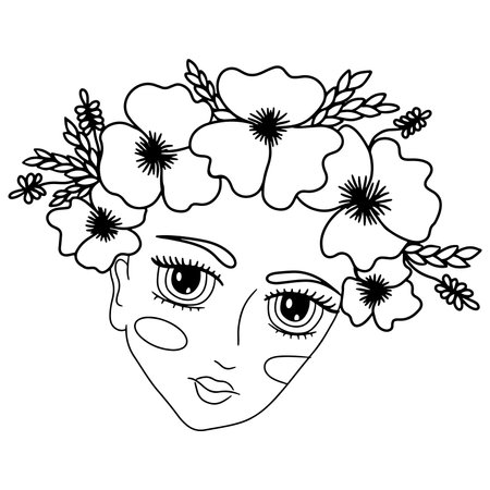 Cute vector girl or woman for children's or adult coloring. Illustration with girl or woman for page or book. Coloring people.のイラスト素材