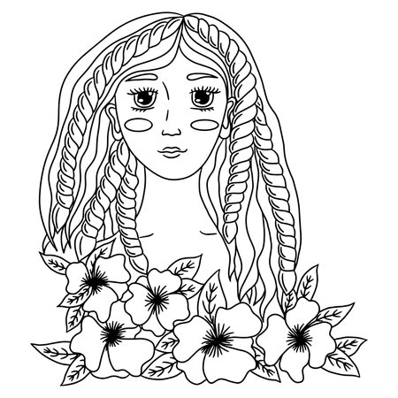 Cute vector girl or woman for children's or adult coloring. Illustration with girl or woman for page or book. Coloring people.のイラスト素材