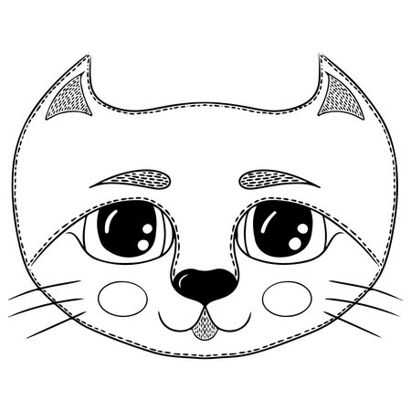 Cute drawn cat for children coloring book or page. Vector cat for kids learningのイラスト素材