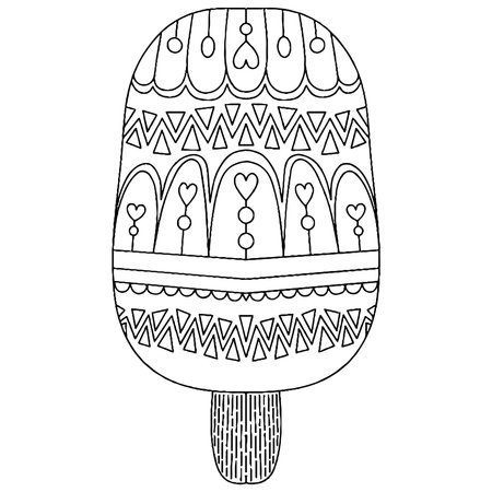 Vector Ice cream for coloring book for adults and kids. Black line Ice cream coloring page.のイラスト素材