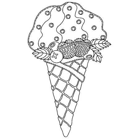 Vector Ice cream for coloring book for adults and kids. Black line Ice cream coloring page.のイラスト素材