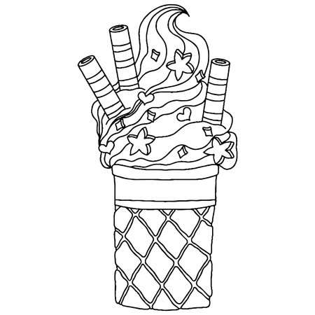 Vector Ice cream for coloring book for adults and kids. Black line Ice cream coloring page.のイラスト素材