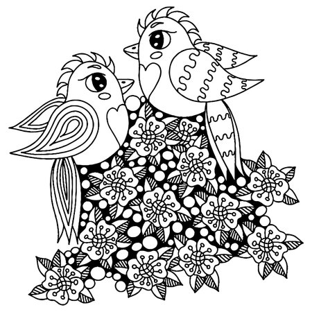 Bird for adult or child coloring book. Vector bird isolatedのイラスト素材