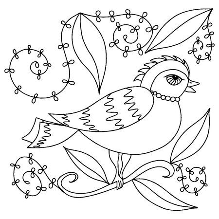 Bird for adult or child coloring book. Vector bird isolatedのイラスト素材