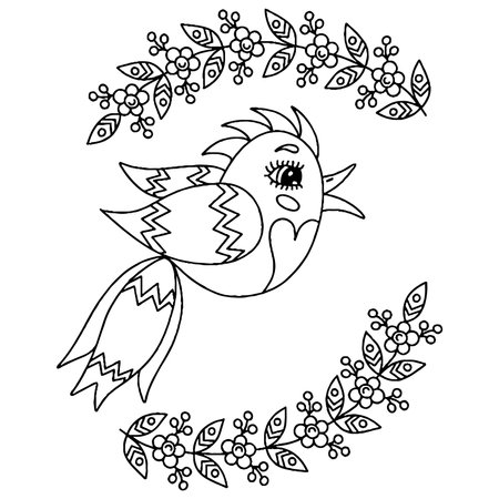 Bird for adult or child coloring book. Vector bird isolatedのイラスト素材