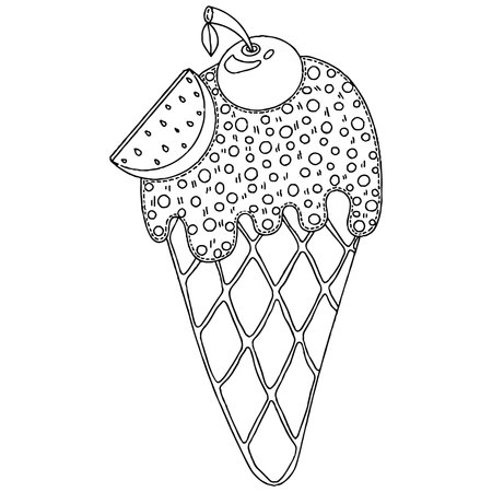 Vector Ice cream for coloring book for adults and kids. Black line Ice cream coloring page.のイラスト素材