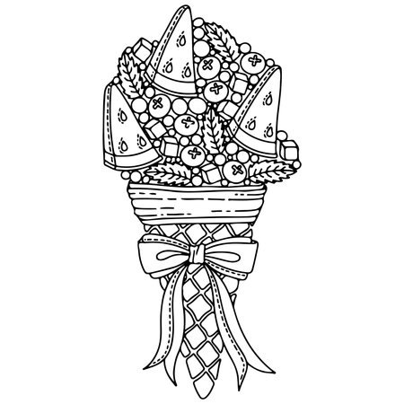 Vector Ice cream for coloring book for adults and kids. Black line Ice cream coloring page.のイラスト素材