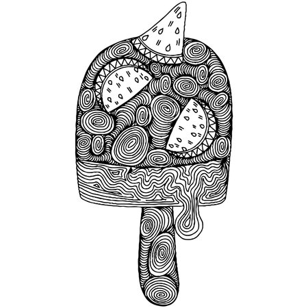 Vector Ice cream for coloring book for adults and kids. Black line Ice cream coloring page.のイラスト素材