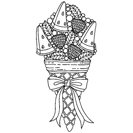 Vector Ice cream for coloring book for adults and kids. Black line Ice cream coloring page.のイラスト素材