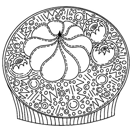 Vector dessert for coloring book for adults and kids. Black line dessert coloring page.のイラスト素材