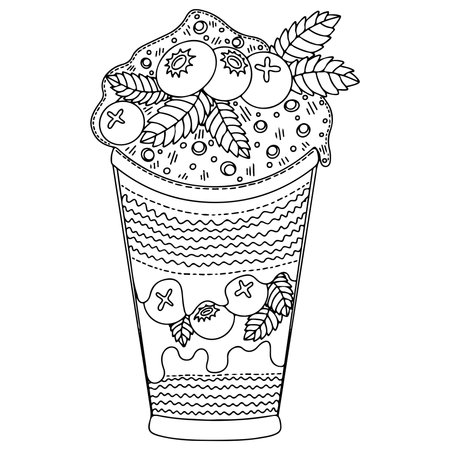 Vector Ice cream for coloring book for adults and kids. Black line Ice cream coloring page.のイラスト素材