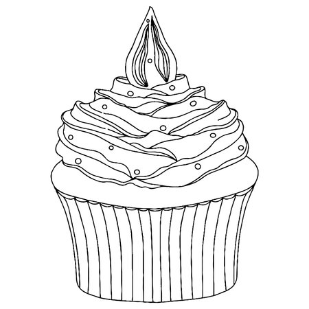 Vector Ice cream for coloring book for adults and kids. Black line Ice cream coloring page.のイラスト素材