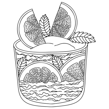 Vector Ice cream for coloring book for adults and kids. Black line Ice cream coloring page.のイラスト素材