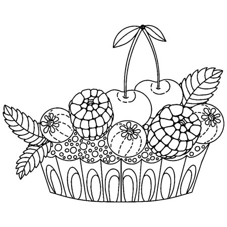Vector Ice cream for coloring book for adults and kids. Black line Ice cream coloring page.のイラスト素材