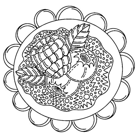 Vector dessert for coloring book for adults and kids. Black line dessert coloring page.のイラスト素材