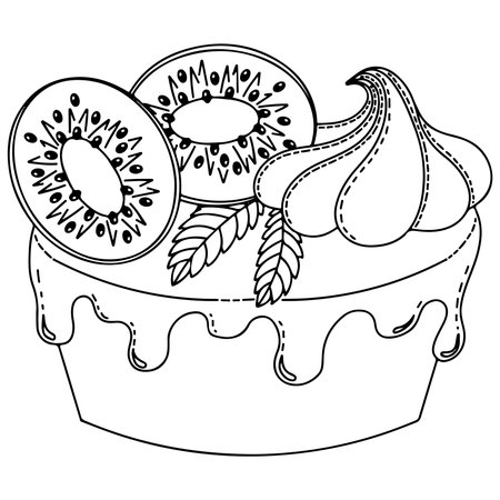 Vector dessert for coloring book for adults and kids. Black line dessert coloring page.のイラスト素材