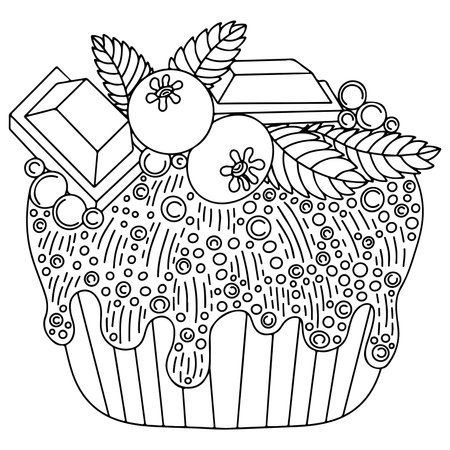 Vector Ice cream for coloring book for adults and kids. Black line Ice cream coloring page.のイラスト素材