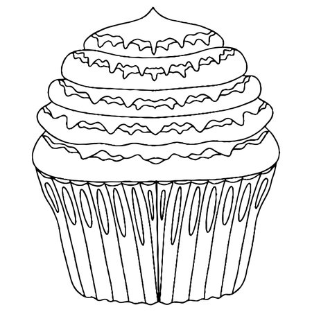Vector Ice cream for coloring book for adults and kids. Black line Ice cream coloring page.のイラスト素材
