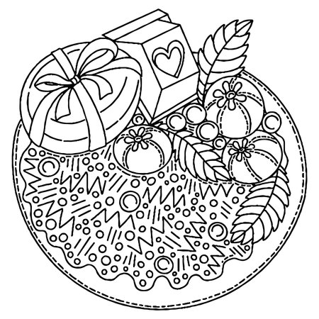 Vector dessert for coloring book for adults and kids. Black line dessert coloring page.のイラスト素材