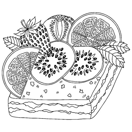 Vector Ice cream for coloring book for adults and kids. Black line Ice cream coloring page.のイラスト素材