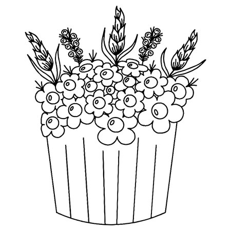Cute vector cake for coloring book or page. Vector dessert coloring.のイラスト素材