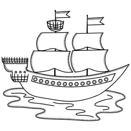 Vector ship or boat for children or adult coloring. Training ship coloring bookのイラスト素材