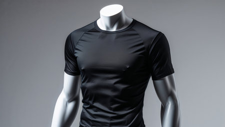 High-quality mockup collection of plain blank t-shirts displayed on hangers, folded, and worn by mannequins, in different lighting and backgrounds. Perfect for apparel branding, design presentations, and fashion product showcases.の素材