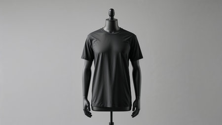 High-quality mockup collection of plain blank t-shirts displayed on hangers, folded, and worn by mannequins, in different lighting and backgrounds. Perfect for apparel branding, design presentations, and fashion product showcases.の素材
